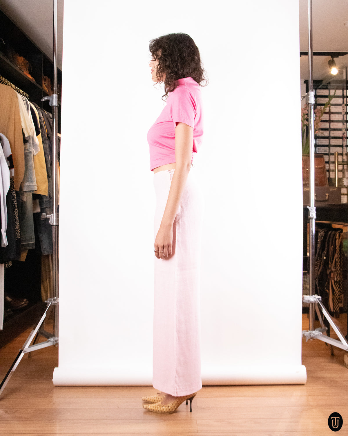 70's Vintage Light Pink Linen Trousers M