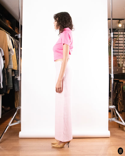 70's Vintage Light Pink Linen Trousers M