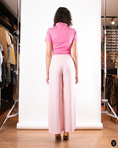 70's Vintage Light Pink Linen Trousers M