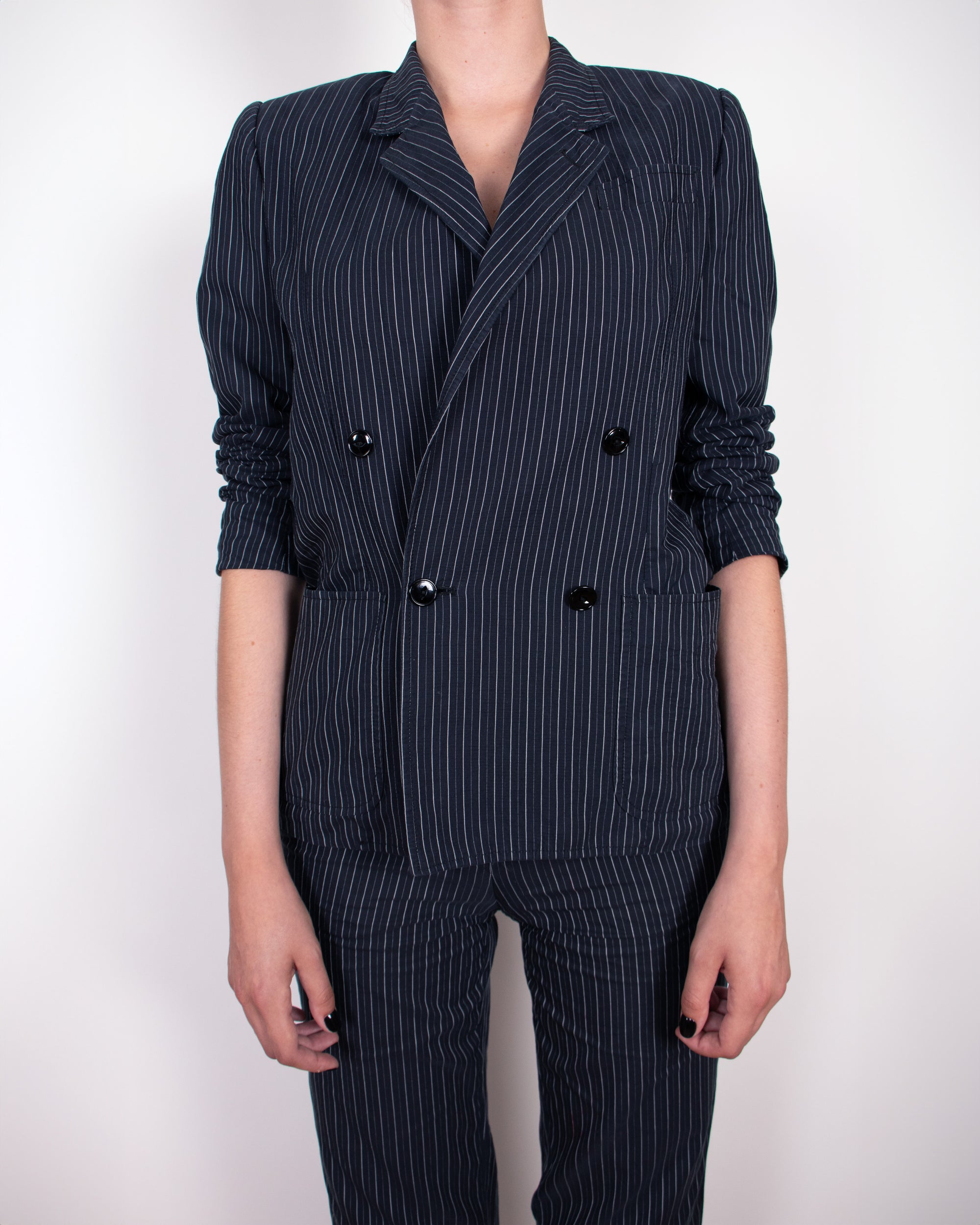 Vintage Cerruti 1881 Black Pinstripe Cotton Suit XS