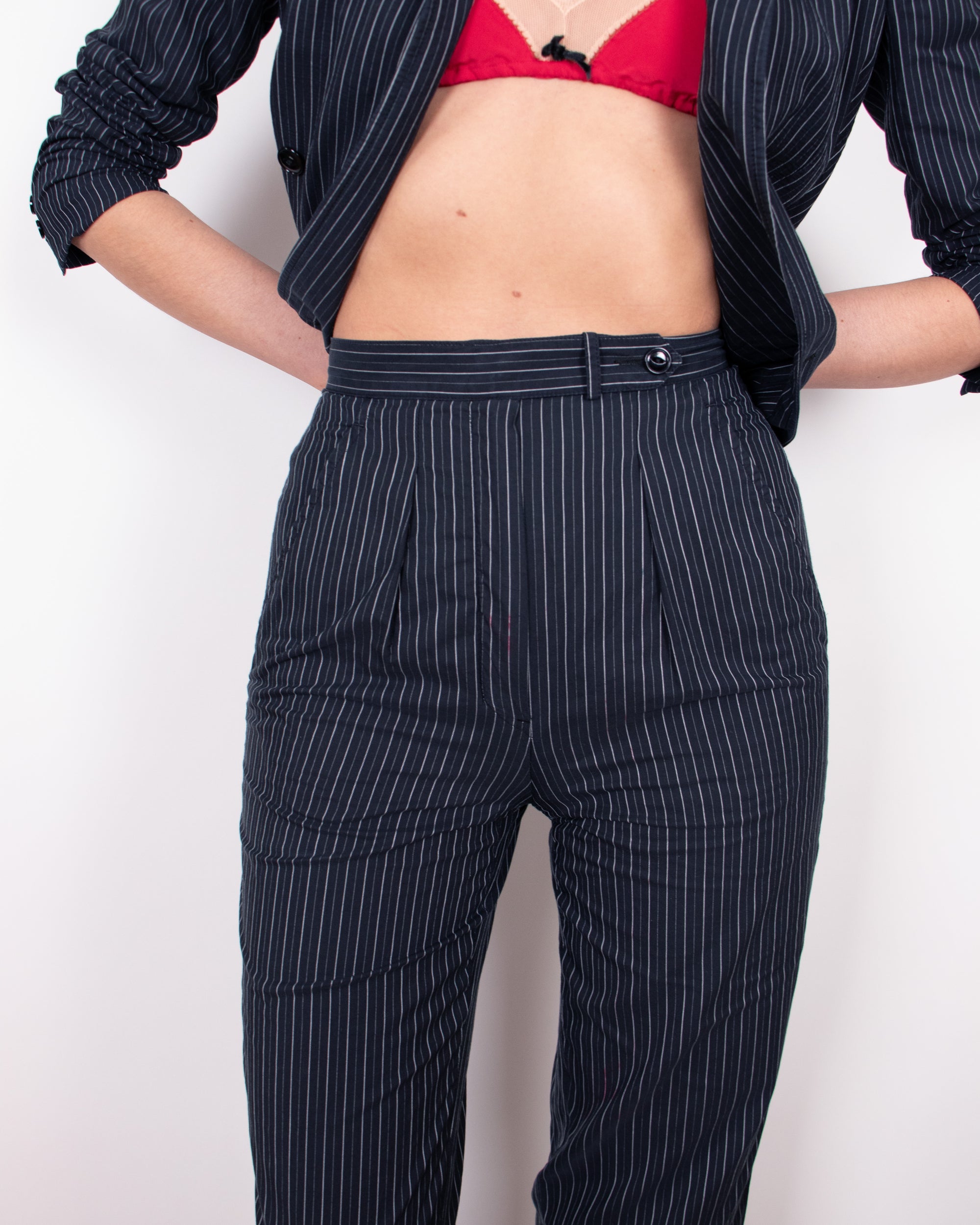 Vintage Cerruti 1881 Black Pinstripe Cotton Suit XS