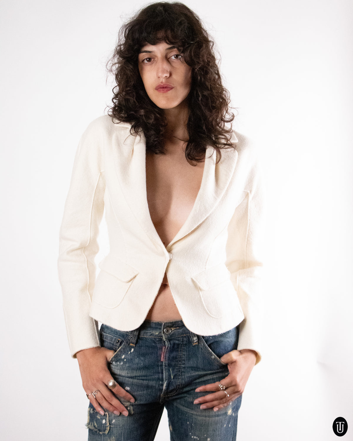 00's Nina Ricci Beige Wool Blend Blazer M