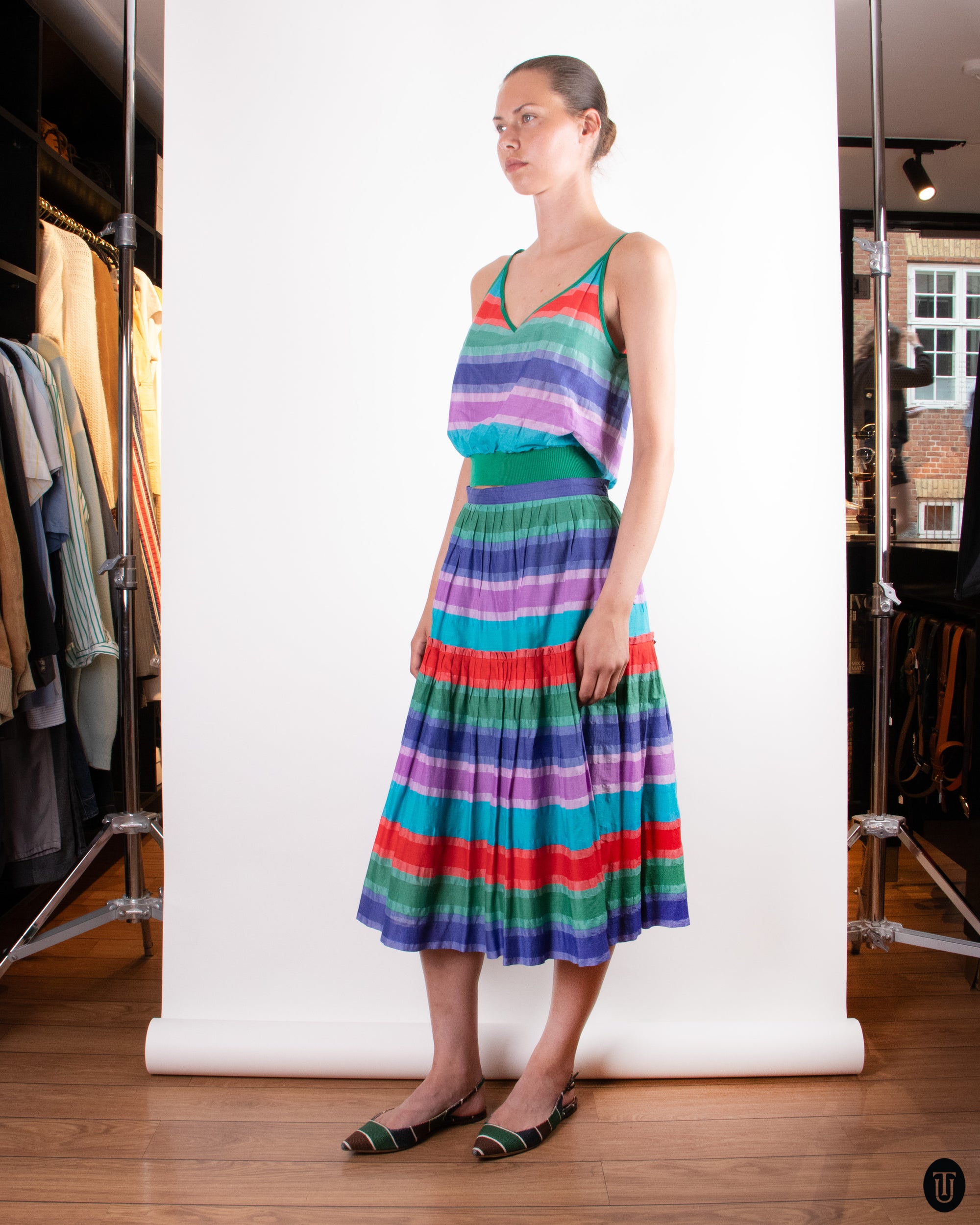 80's Cotton Skirt Set M
