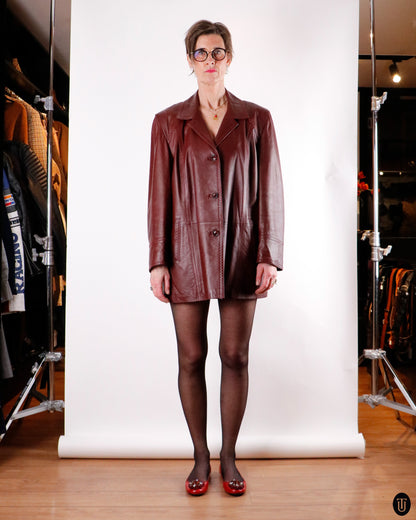 80's Tailored Burgundy Leather Jacket L