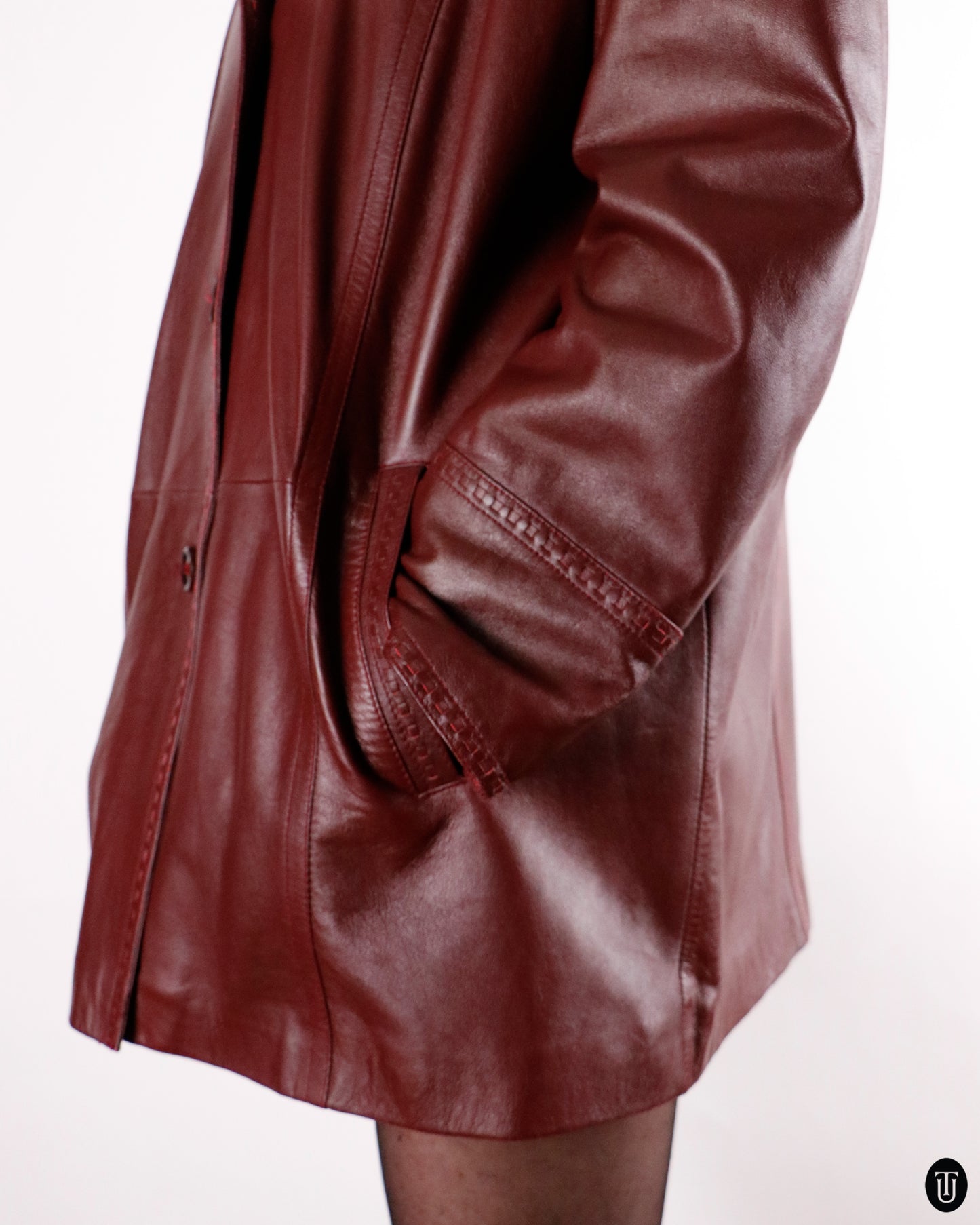 80's Tailored Burgundy Leather Jacket L