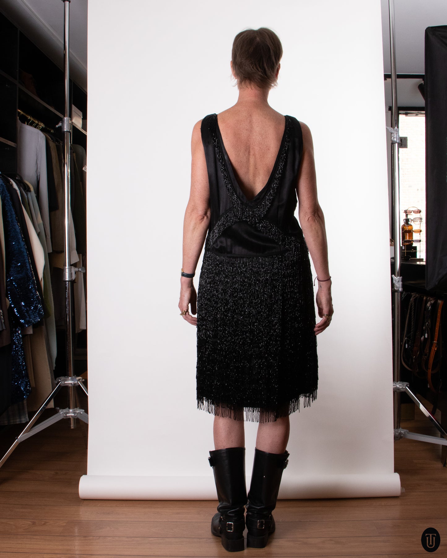 20's Black Fringed Flapper Dress L