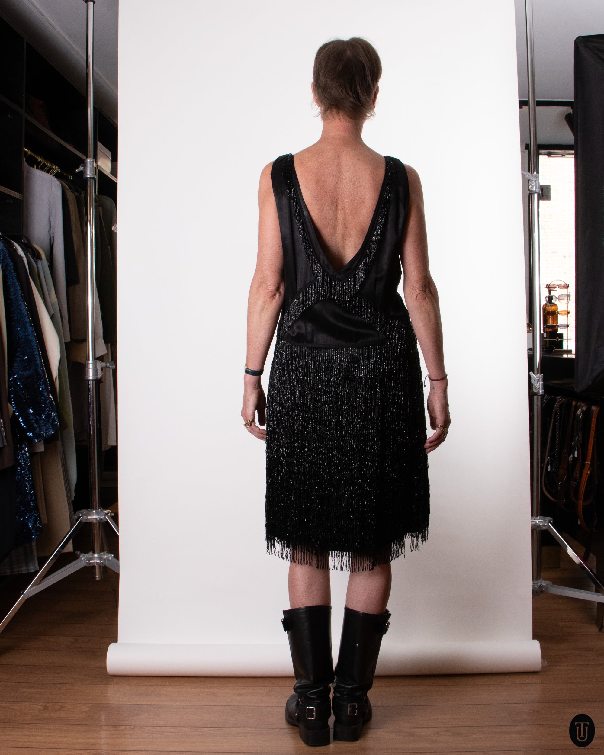 20's Black Fringed Flapper Dress L