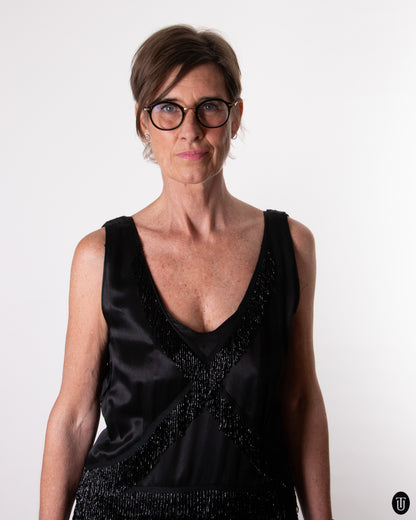 20's Black Fringed Flapper Dress L