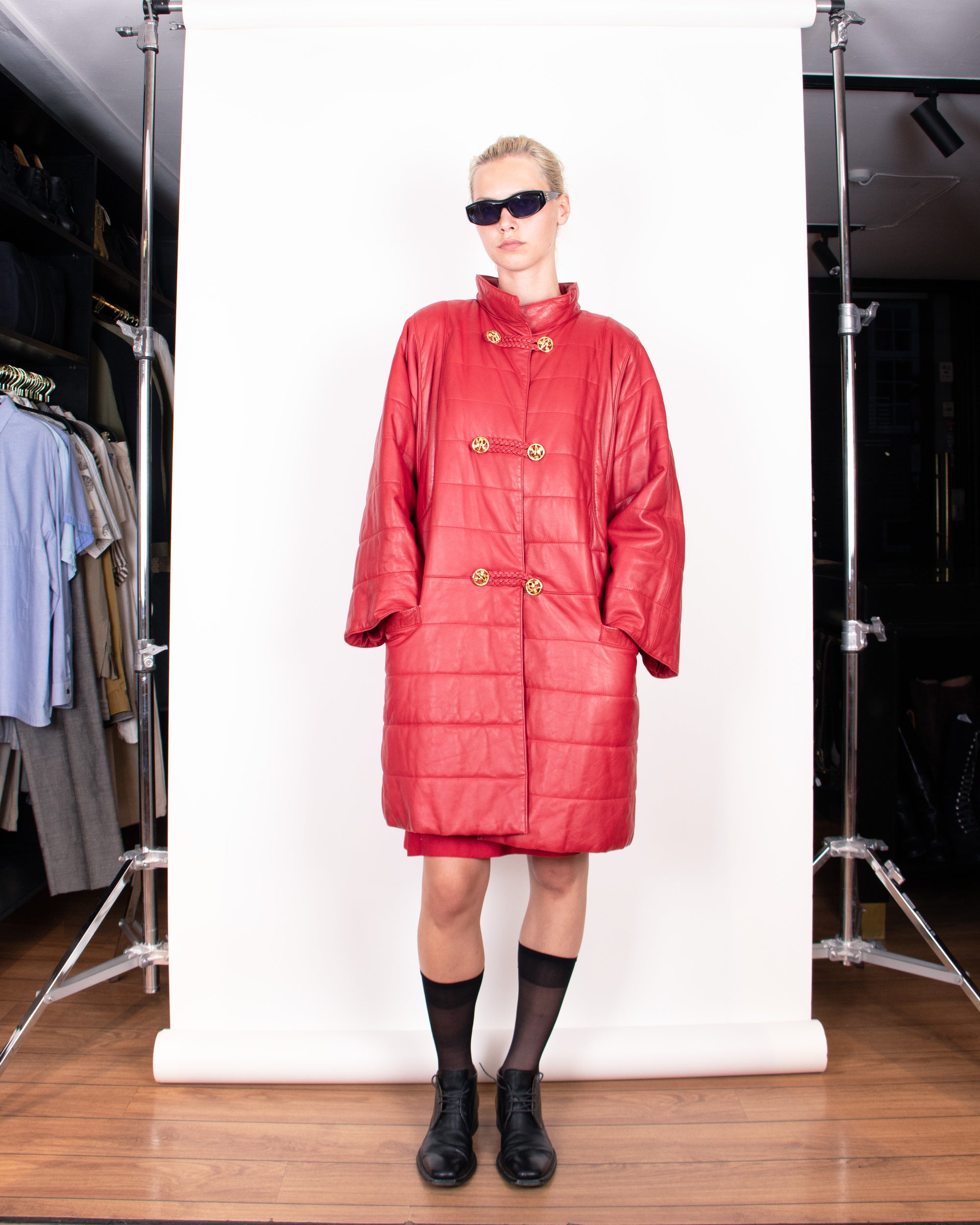 1980s Nina Ricci Padded Red Leather Coat M