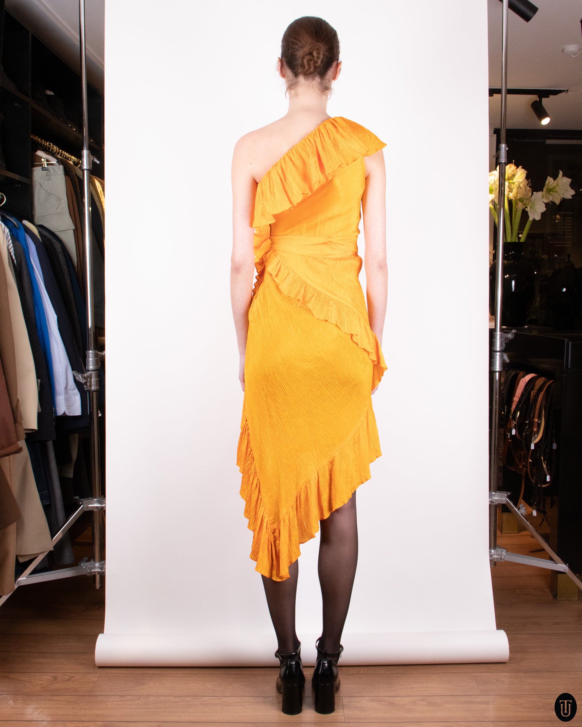 70s Yves Saint Laurent Sunny Ruffle and Pleat Dress S