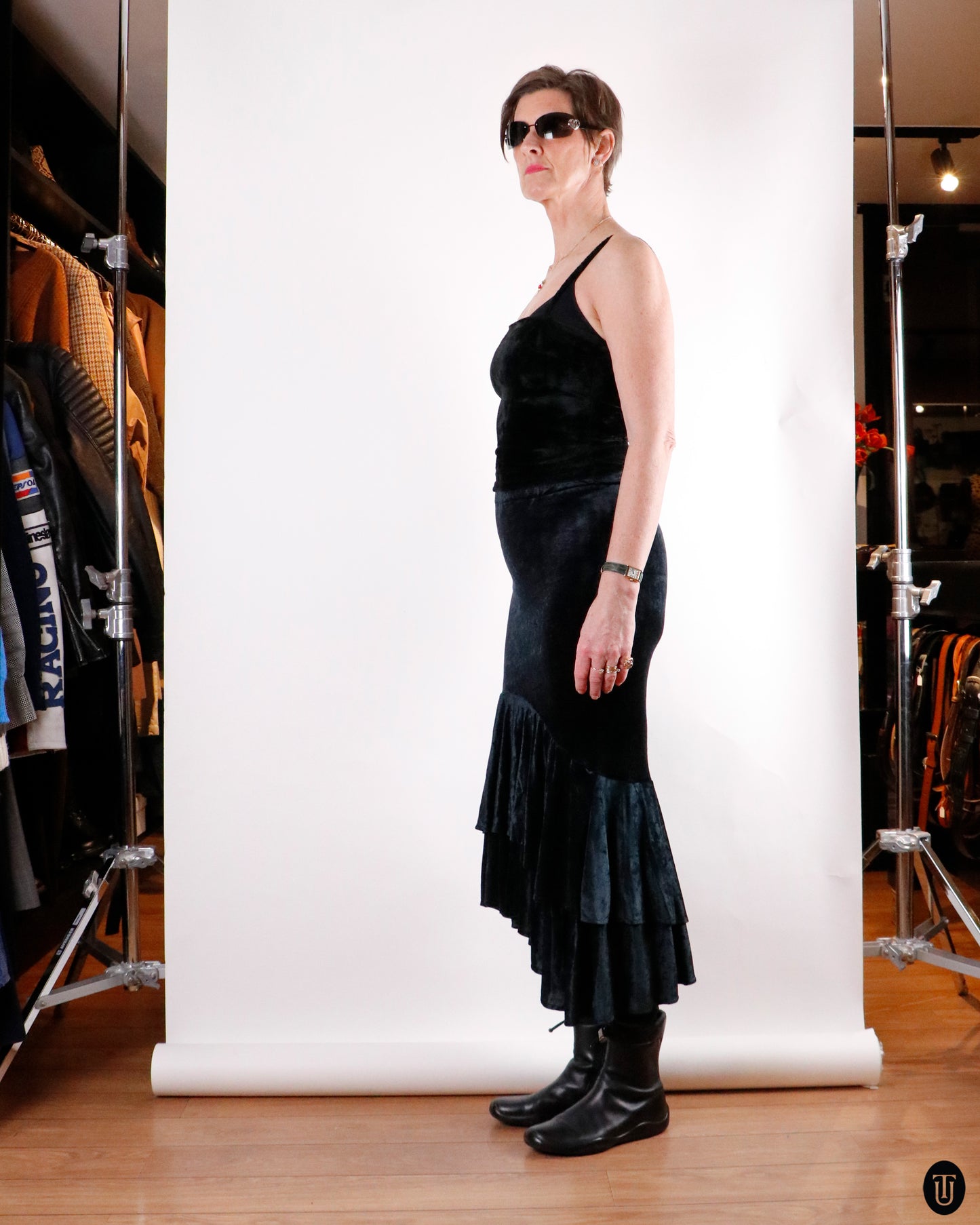 80's Emilio Pucci Bottle Green Velvet Skirt S