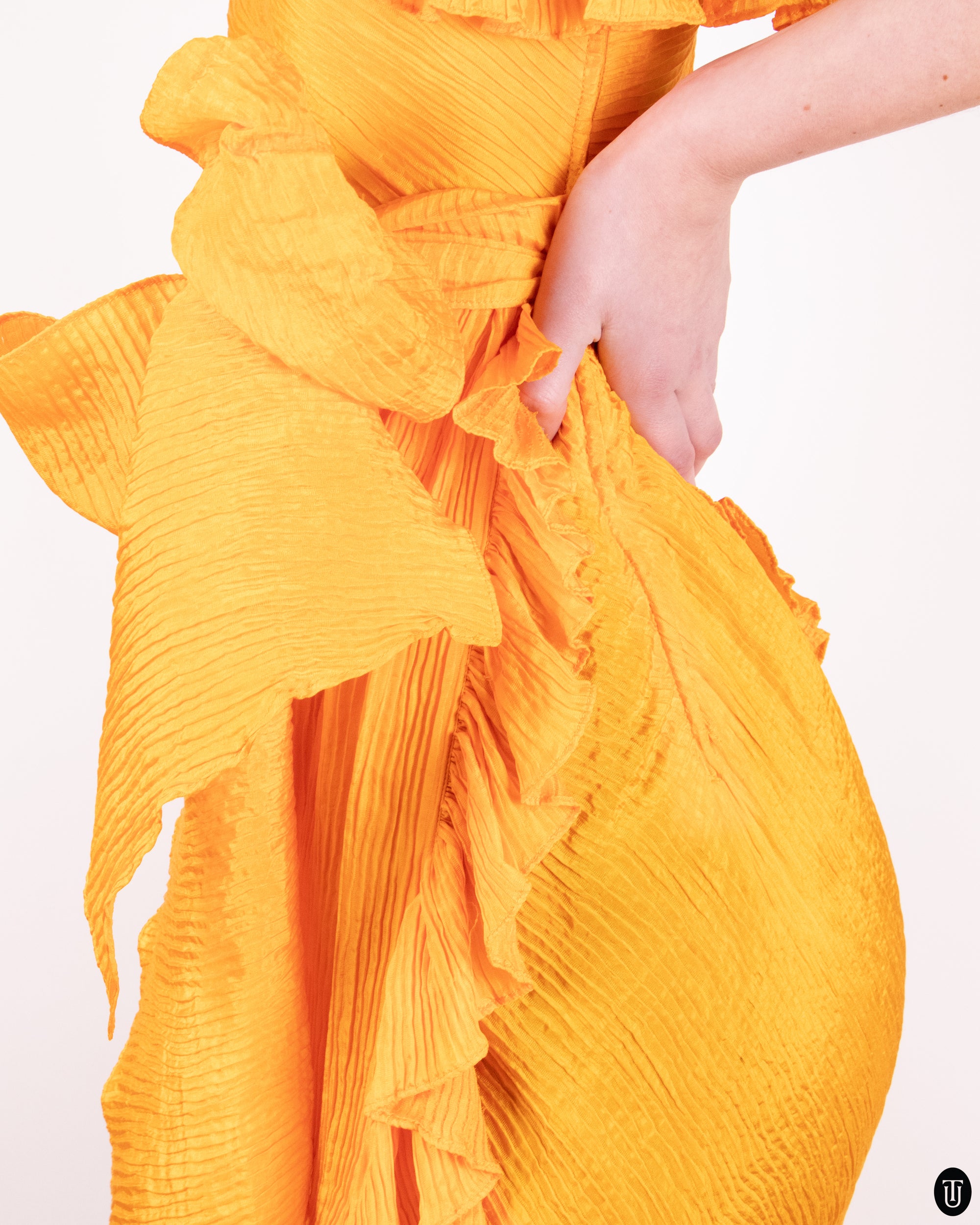 70s Yves Saint Laurent Sunny Ruffle and Pleat Dress S