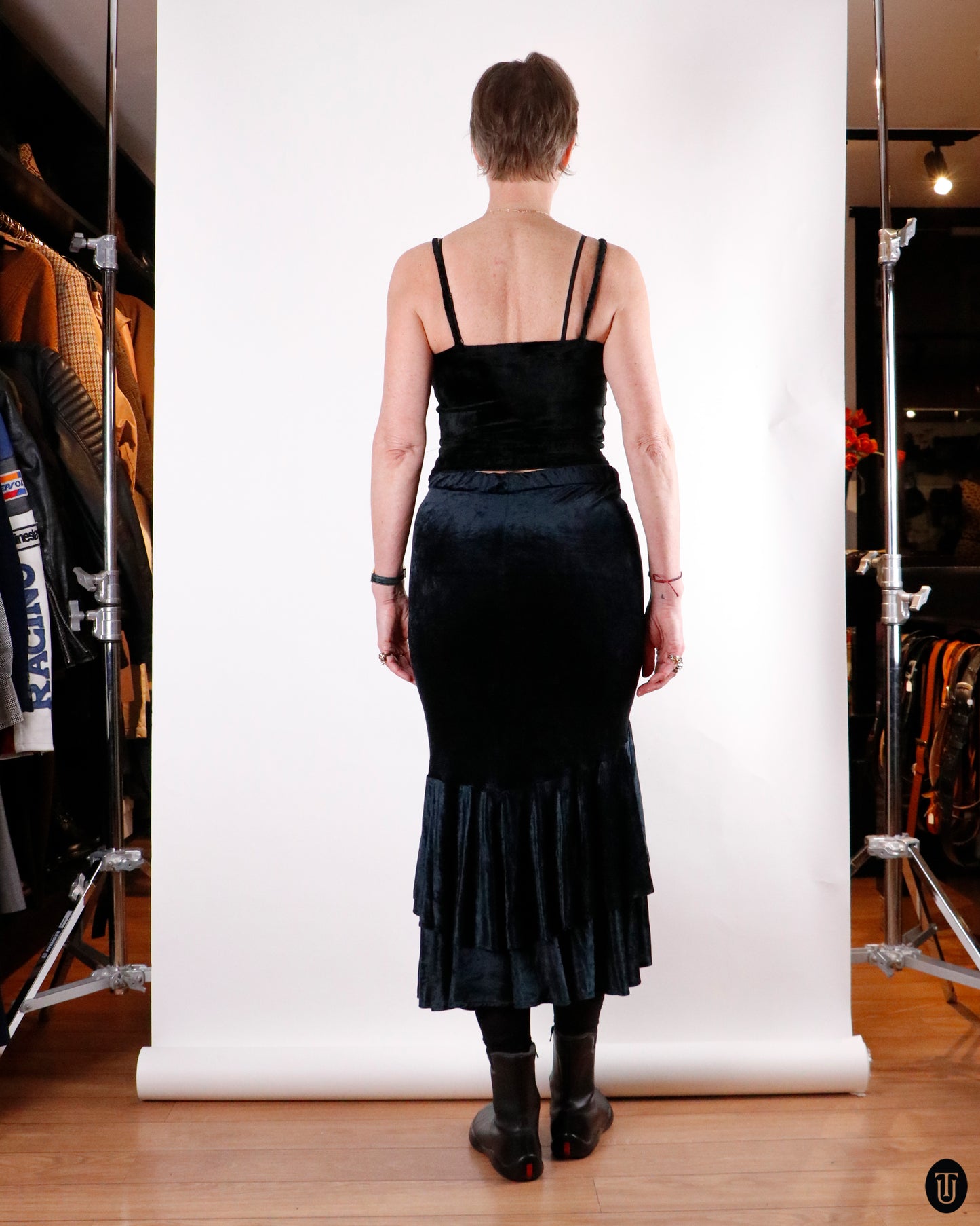 80's Emilio Pucci Bottle Green Velvet Skirt S