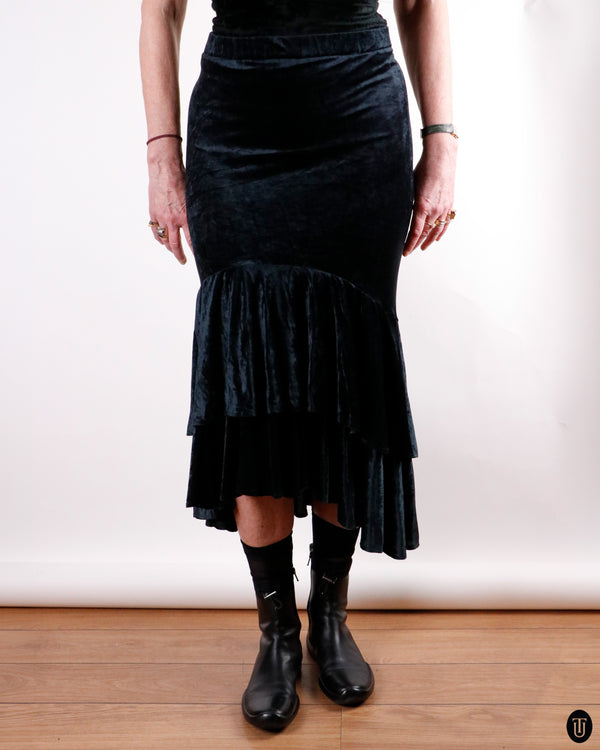 80's Emilio Pucci Bottle Green Velvet Skirt S
