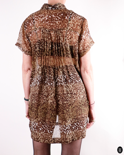 90's Sorbetto Sheer Leopard Print Shift Dress S
