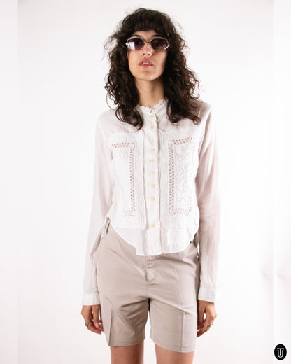 00's Martihé + François Girbaud "LE JEANS" White Cotton Drawstring Top S