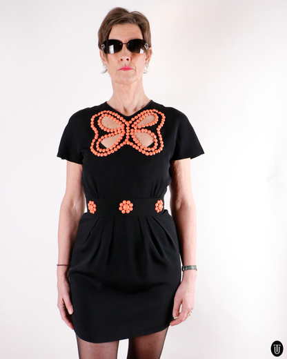 60's Italian Hanmade Beaded Butterfly Dress S