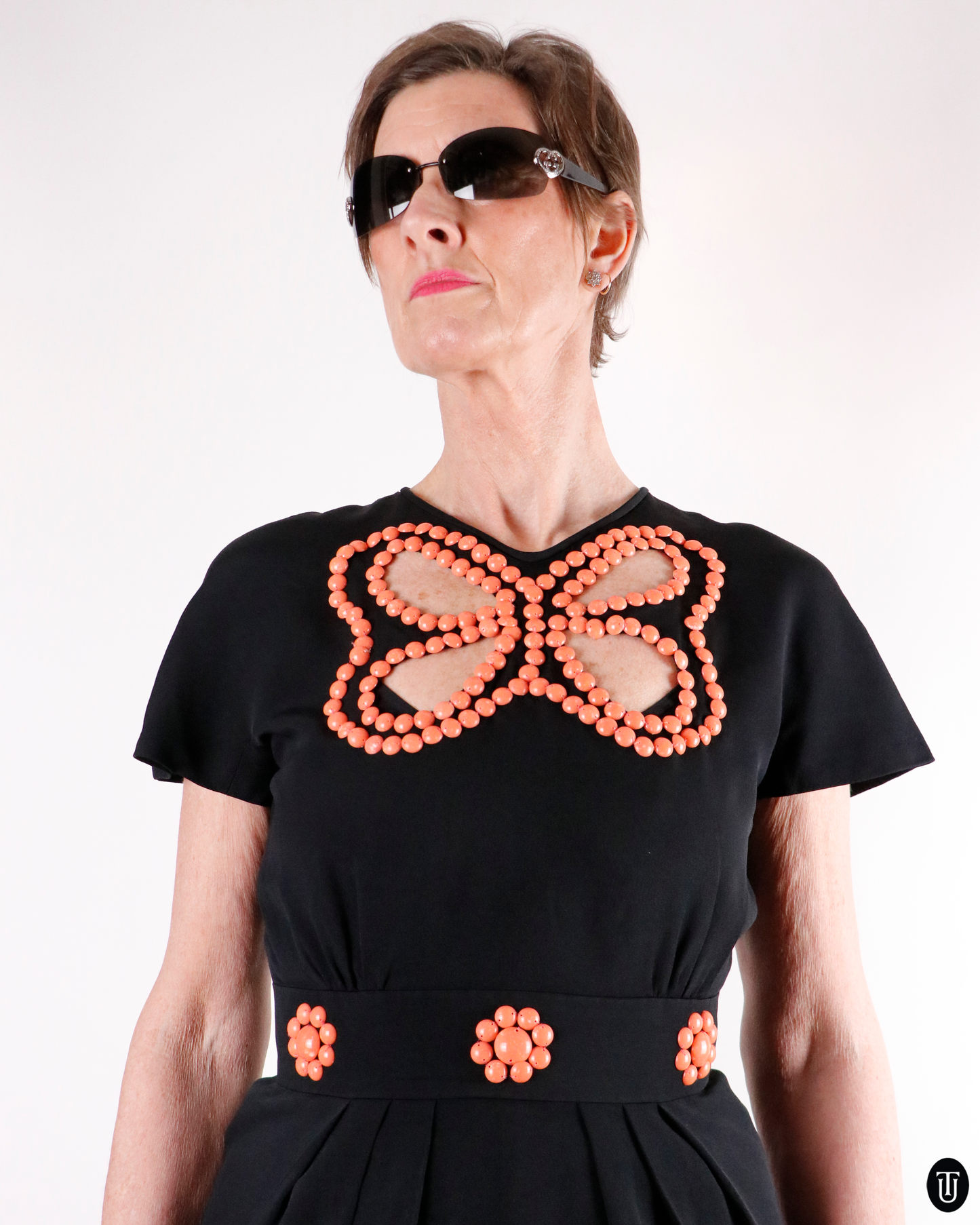 60's Italian Hanmade Beaded Butterfly Dress S
