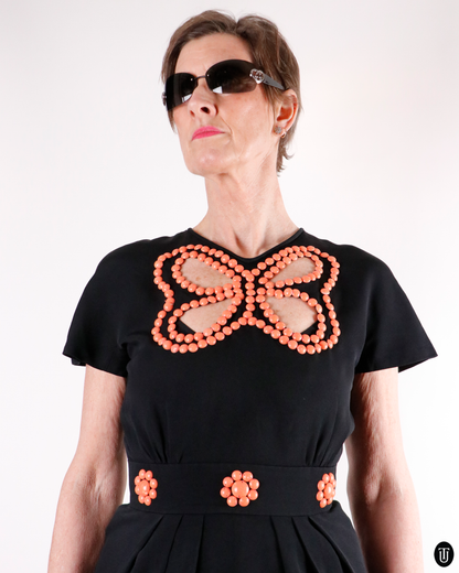 60's Italian Hanmade Beaded Butterfly Dress S
