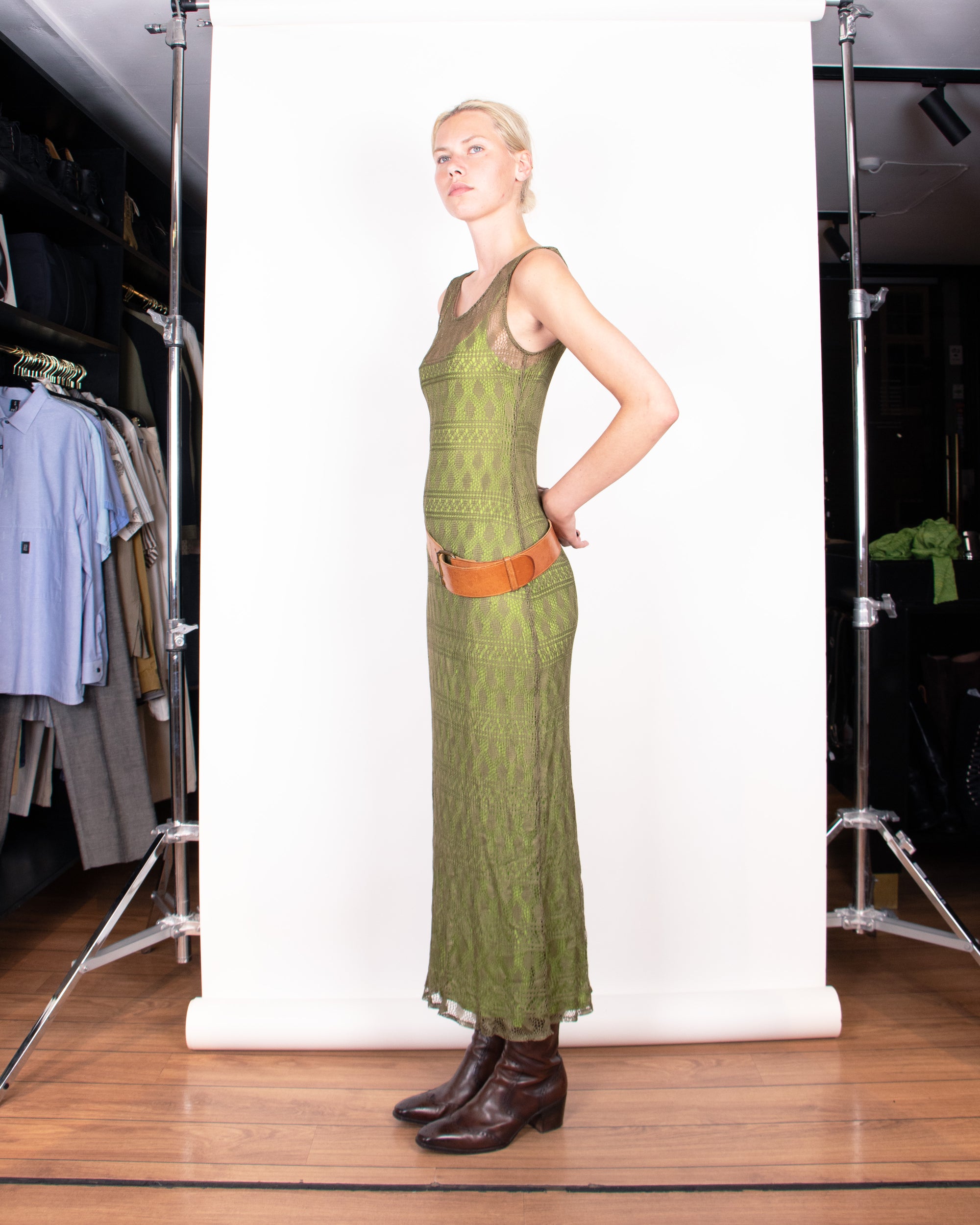 1990s Kenzo Green Knitted Maxi dress S