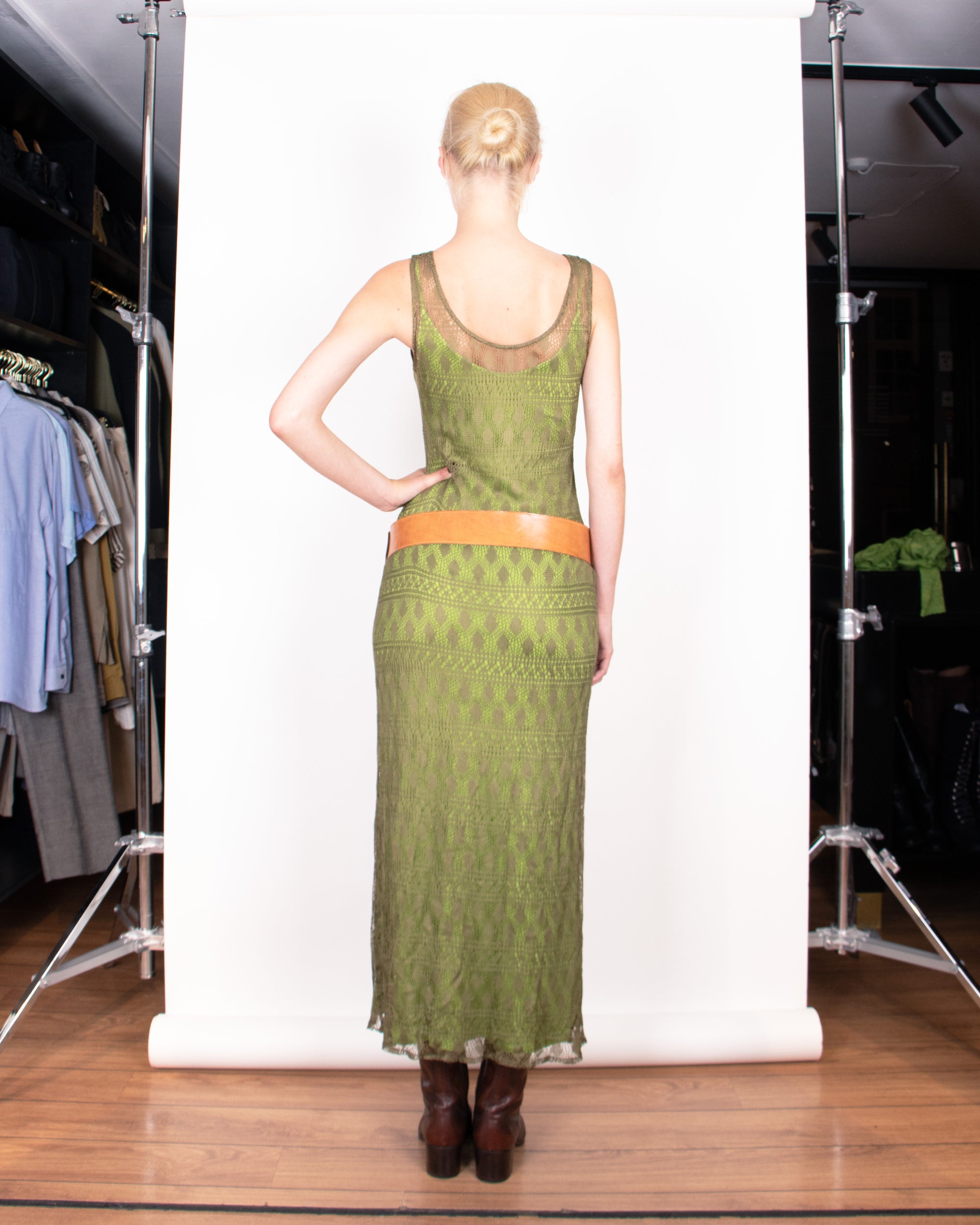 1990s Kenzo Green Knitted Maxi dress S