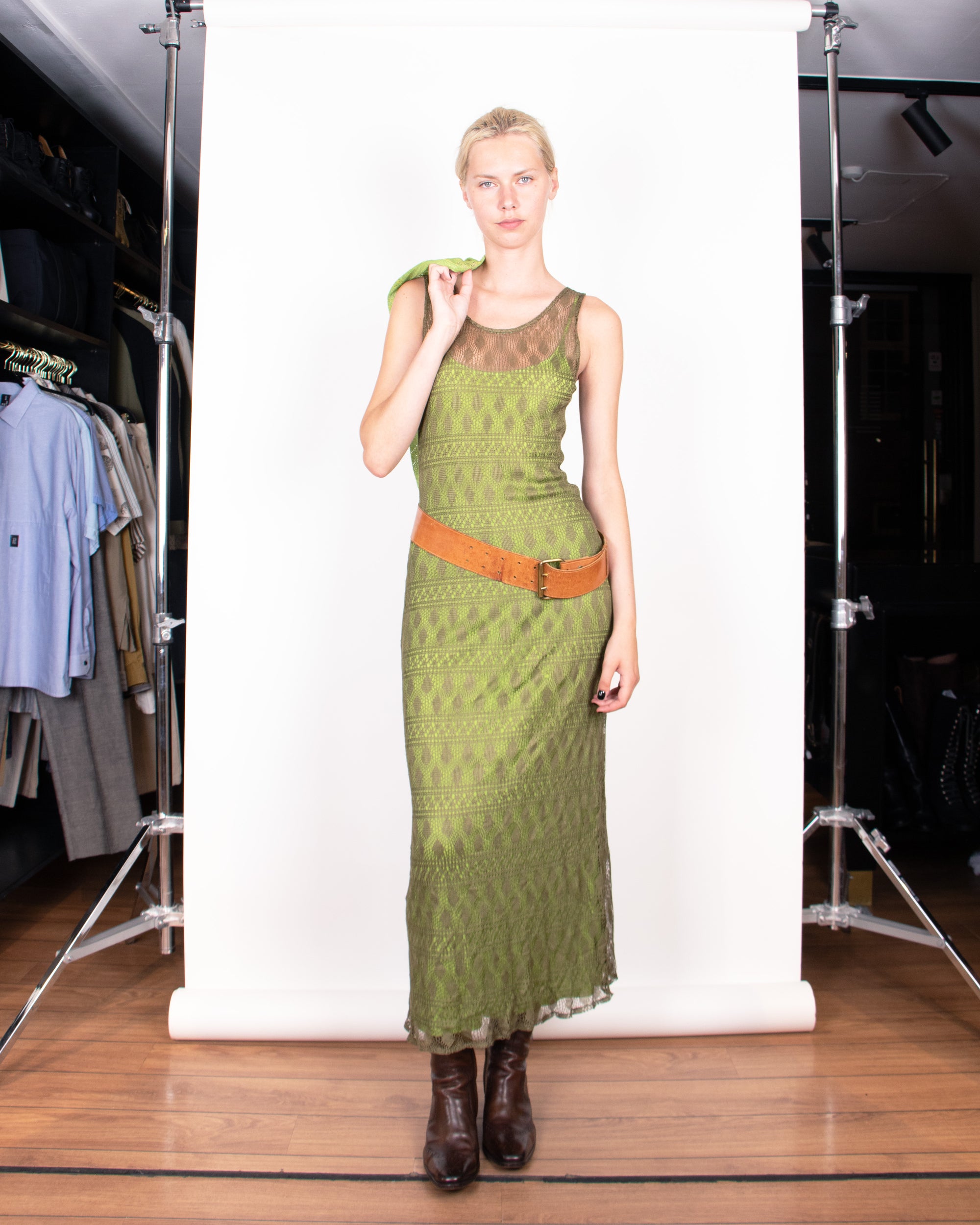 1990s Kenzo Green Knitted Maxi dress S