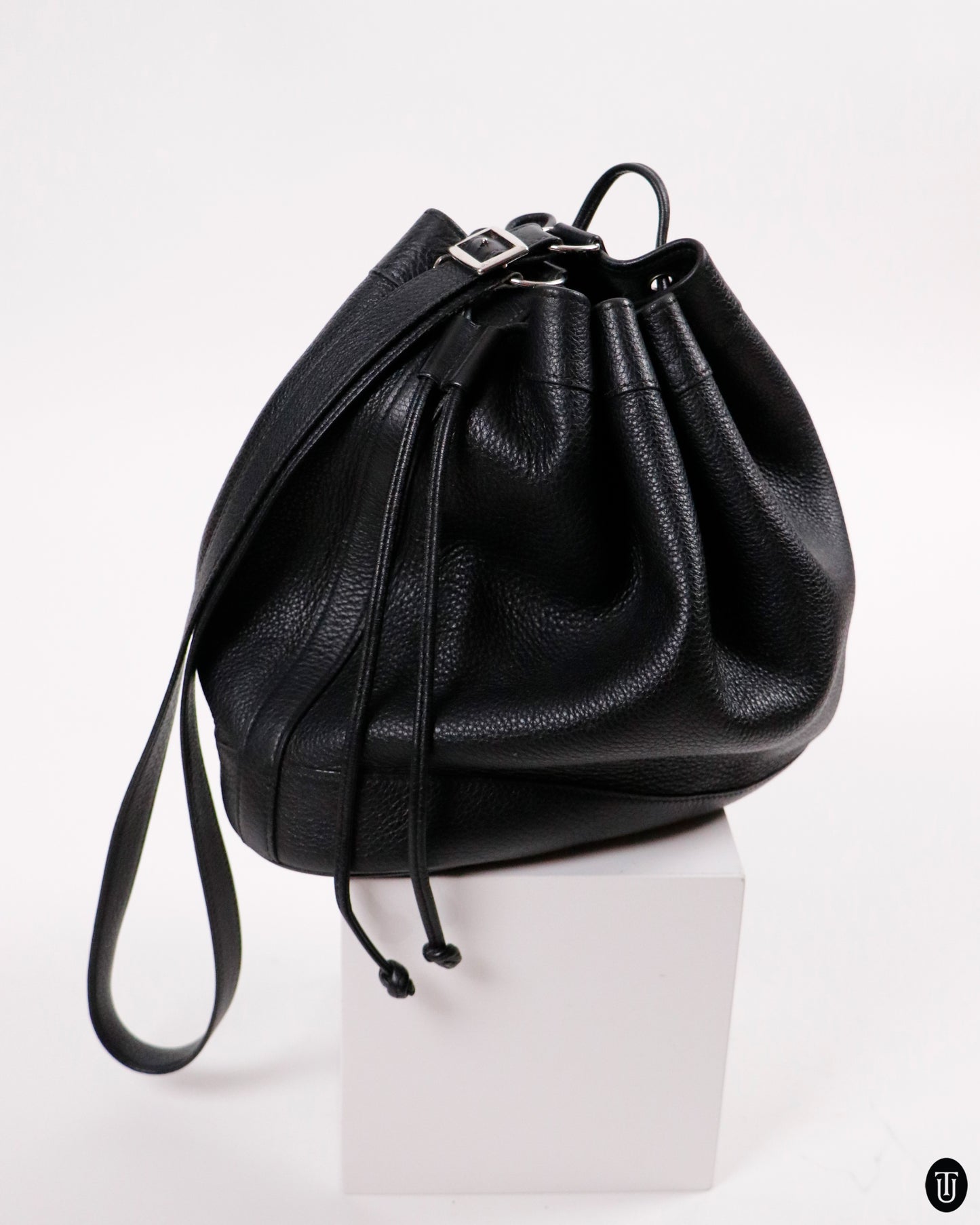 90's Hermès Market Bag in Black Calf Skin Leather