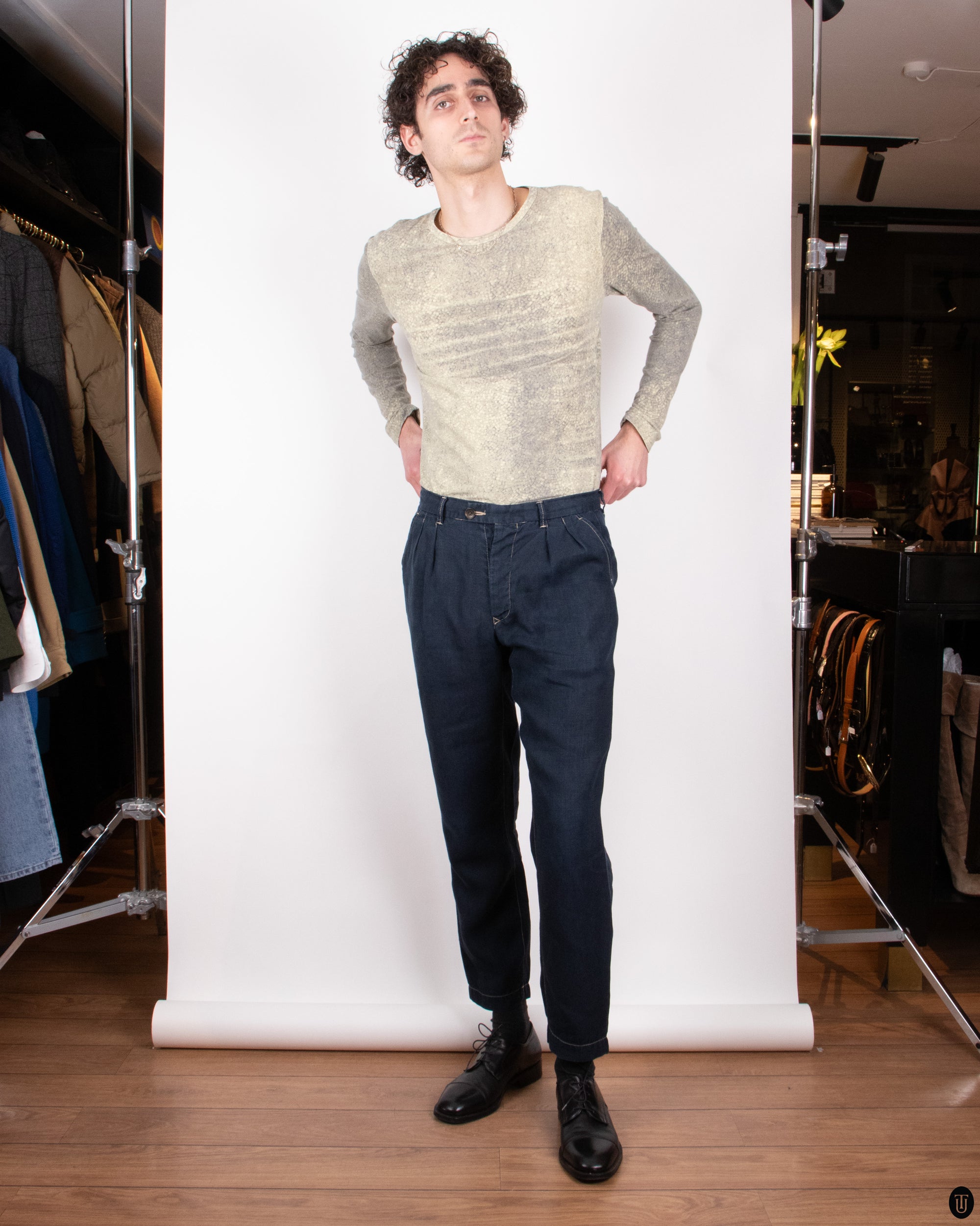 90s Votole Navy Linen Pants M