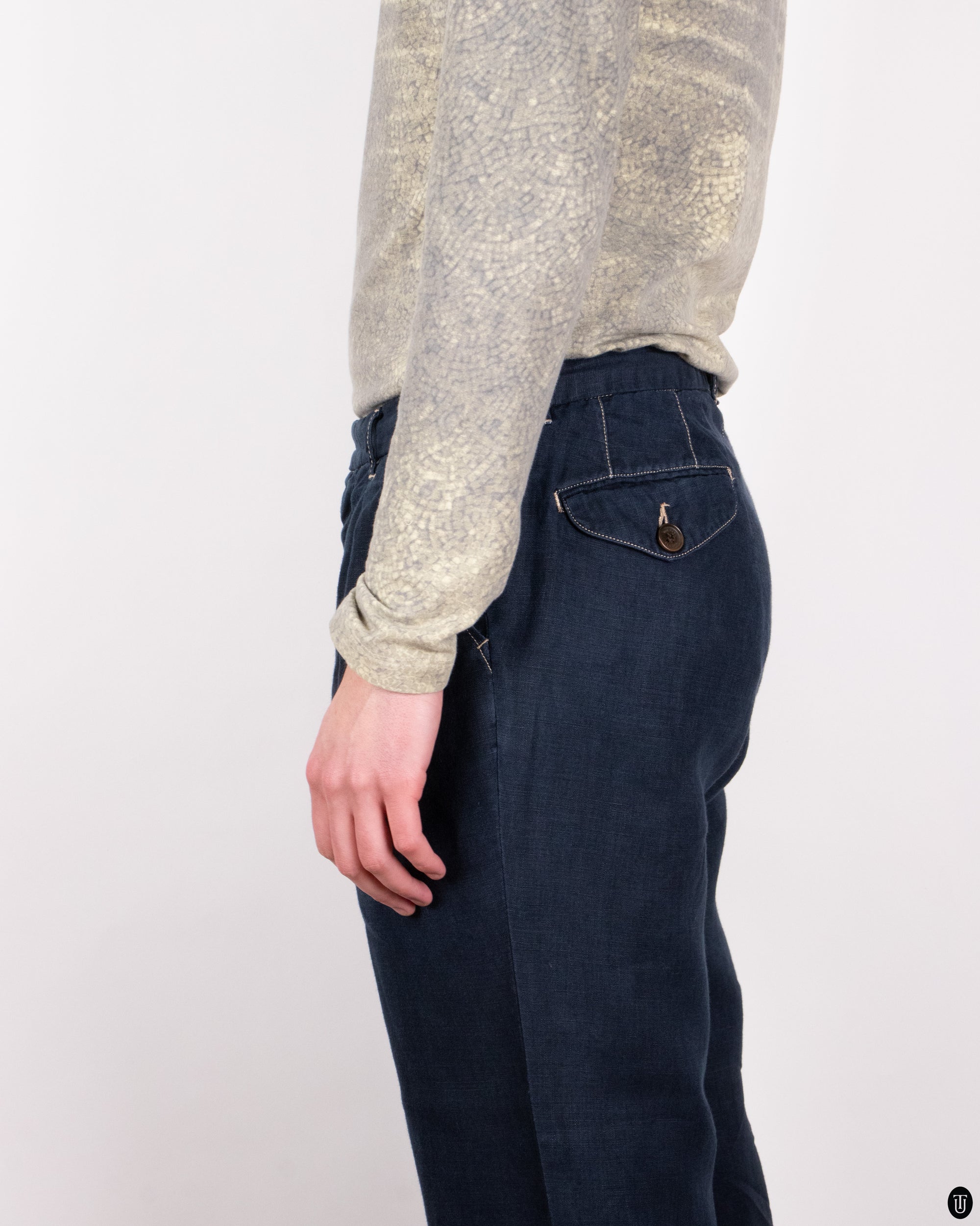 90s Votole Navy Linen Pants M