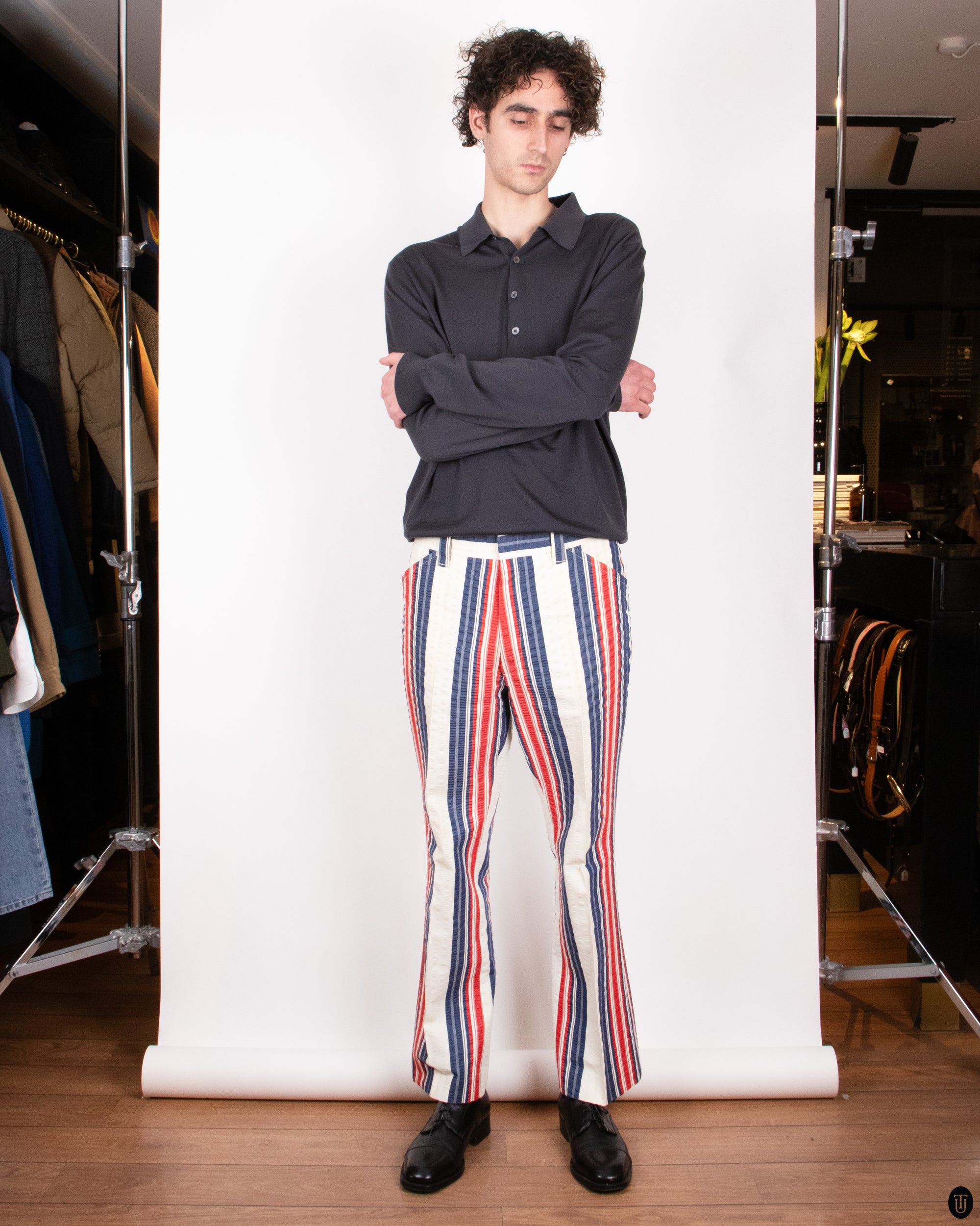 70s Farah Seersucker Flared Pants M