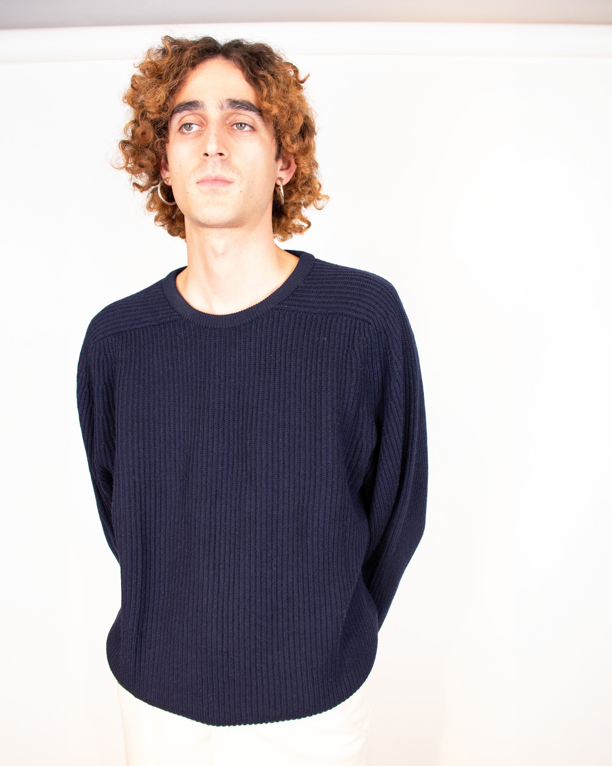 1990s Marinucci by Ballantyne Navy Wool Ribbed Sweater L