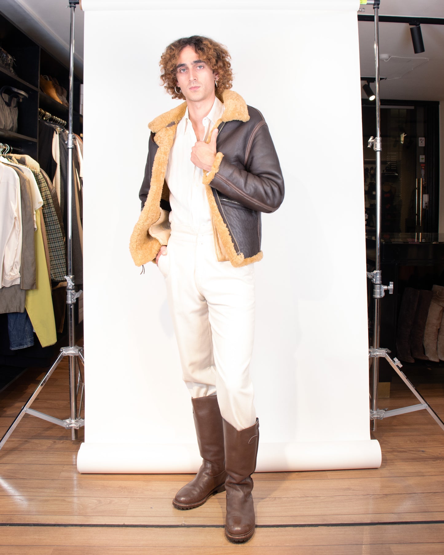 70's United States Air Force Brown Shearling Aviator Jacket S