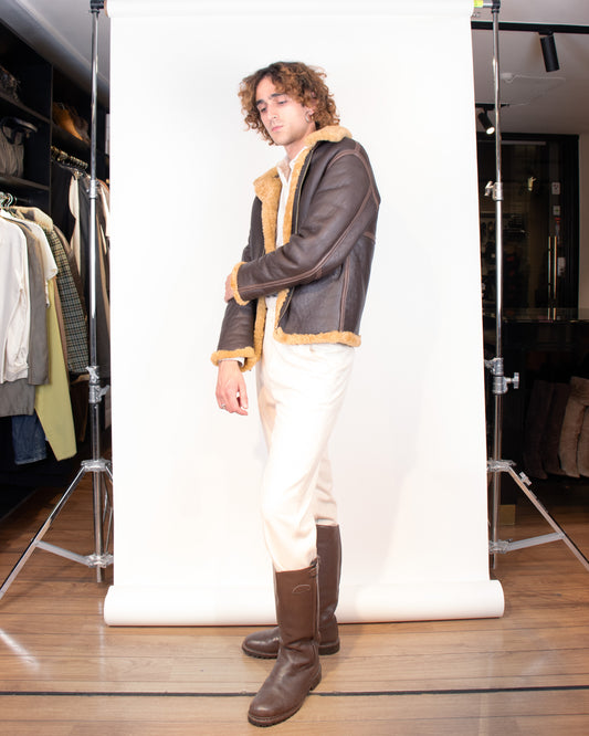 70's United States Air Force Brown Shearling Aviator Jacket S