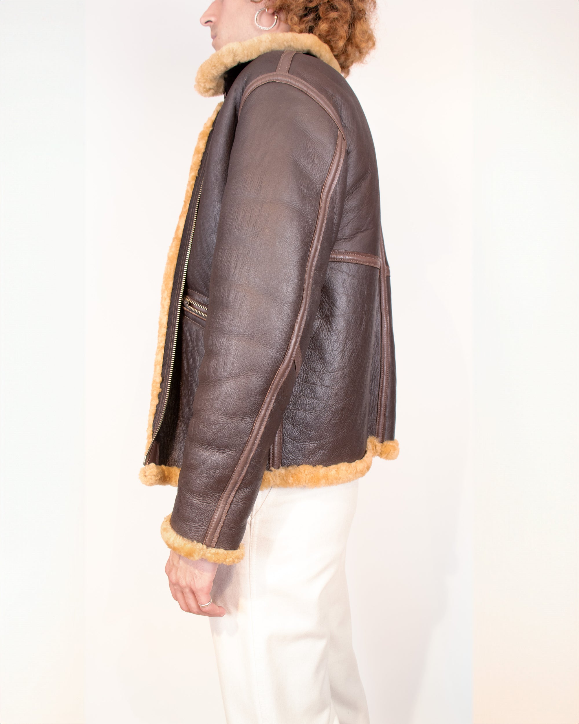 1970s United States Air Force Brown Shearling Aviator Jacket S