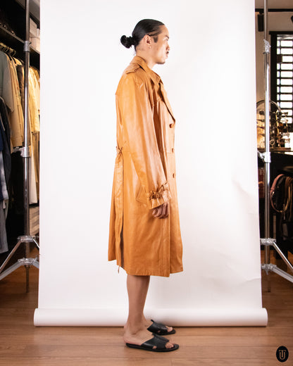 1970's Vintage Leather Trench Coat L