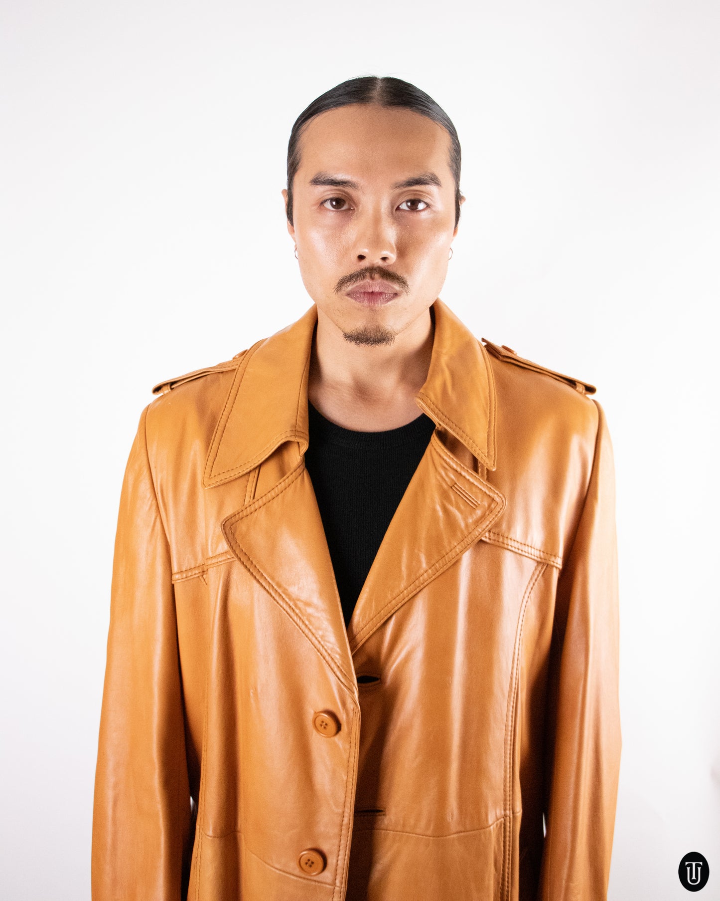 1970's Vintage Leather Trench Coat L