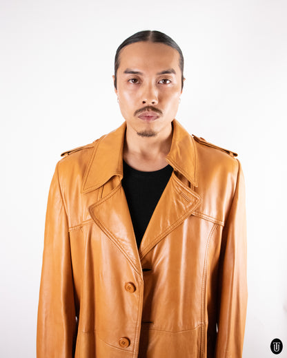 1970's Vintage Leather Trench Coat L