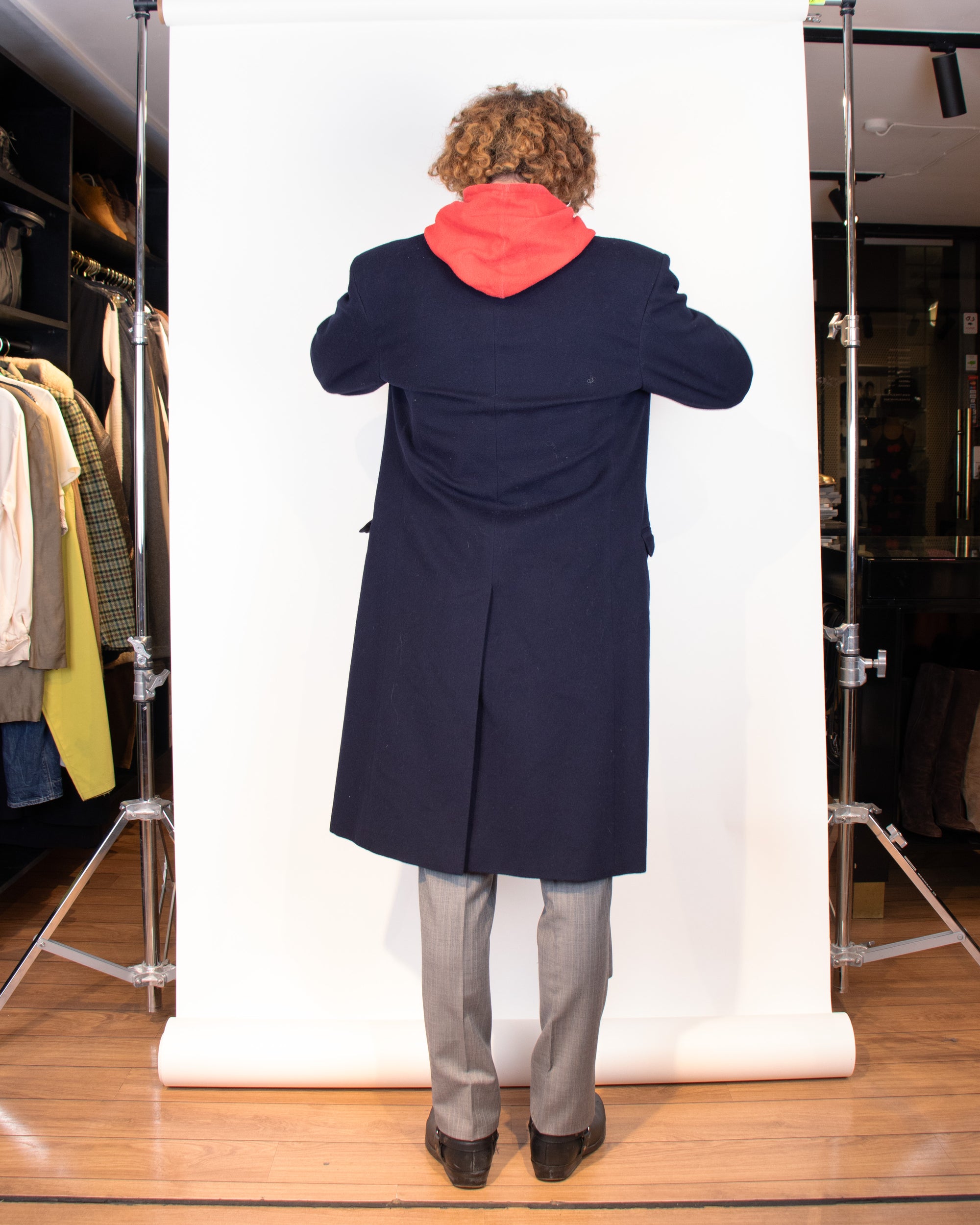 1990s Lanvin Navy Wool and Cashmere Coat L/XL