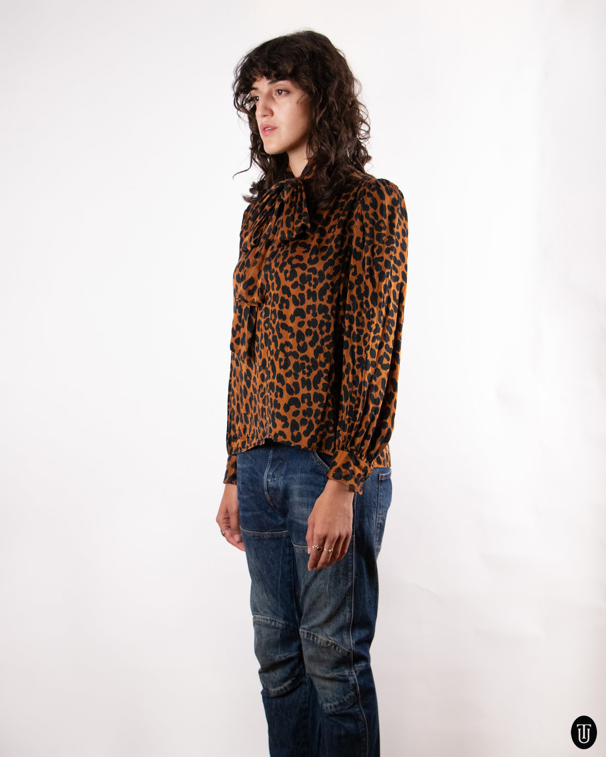 80's Yves Saint Laurent "Rive Gauche" Leopard Print Pussy Bow Blouse S