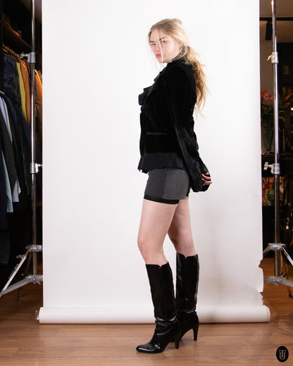 80's Yves Saint Laurent Rive Gauche Velvet Ruffled Blazer L
