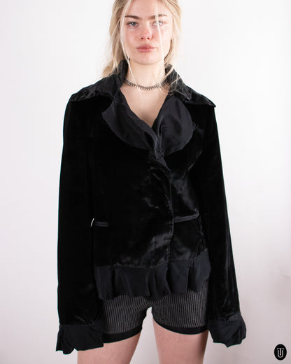 80's Yves Saint Laurent Rive Gauche Velvet Ruffled Blazer L