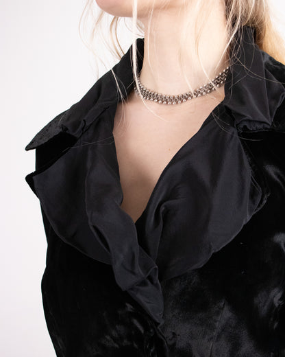 80's Yves Saint Laurent Rive Gauche Velvet Ruffled Blazer L