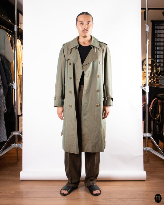 70's Burberry Khaki Sheen Trench Coat S