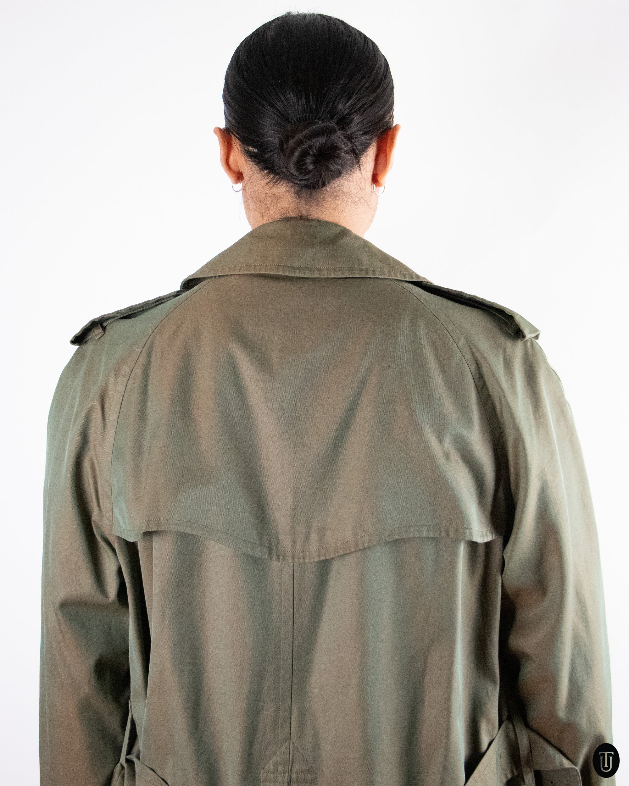 70's Burberry Khaki Sheen Trench Coat S