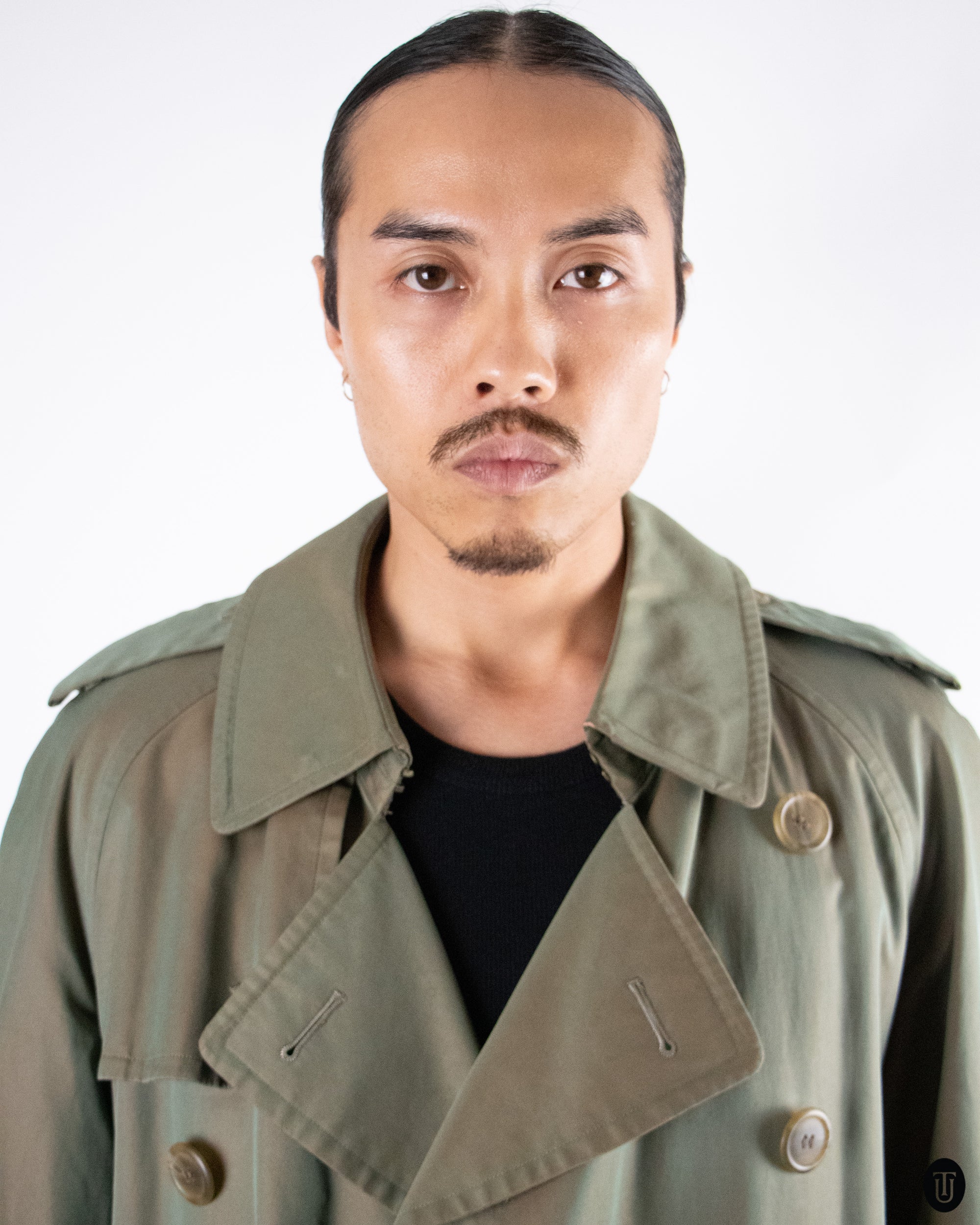 70's Burberry Khaki Sheen Trench Coat S