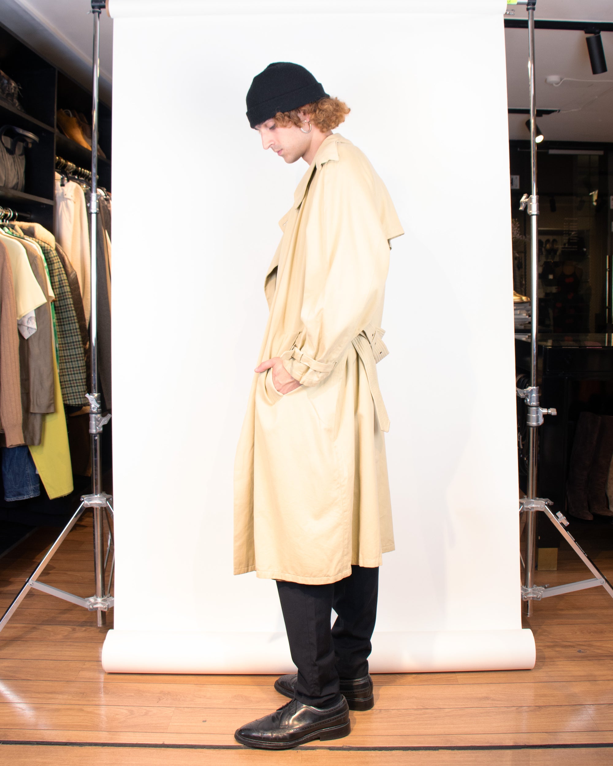 1980s Giorgio Armani Cotton Beige Belted Trench Coat L