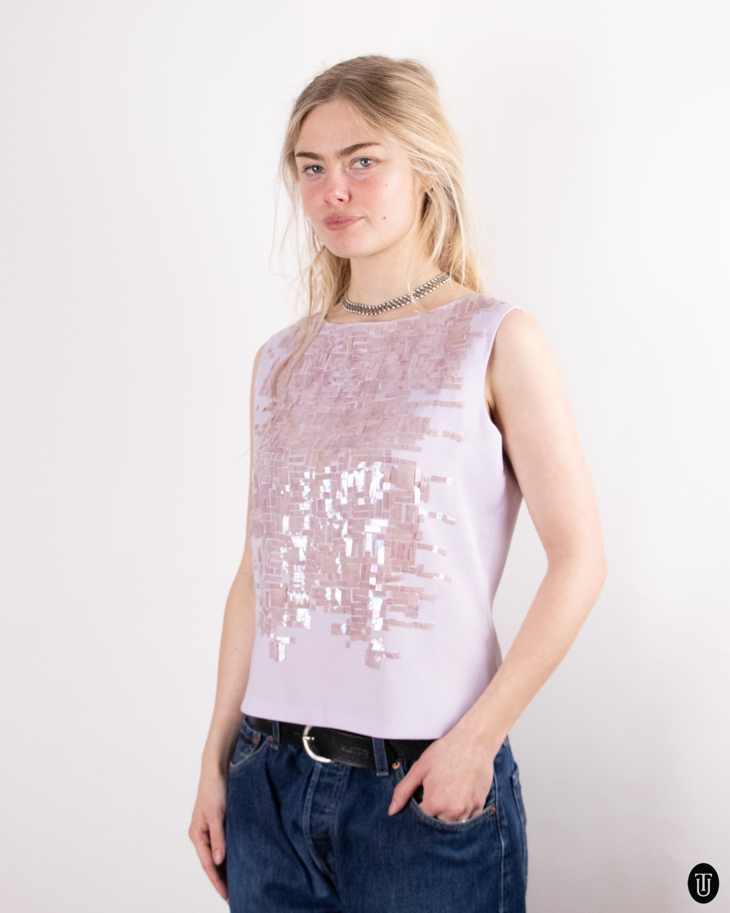 00's Gianfranco Ferre Lilac Sequin Top M