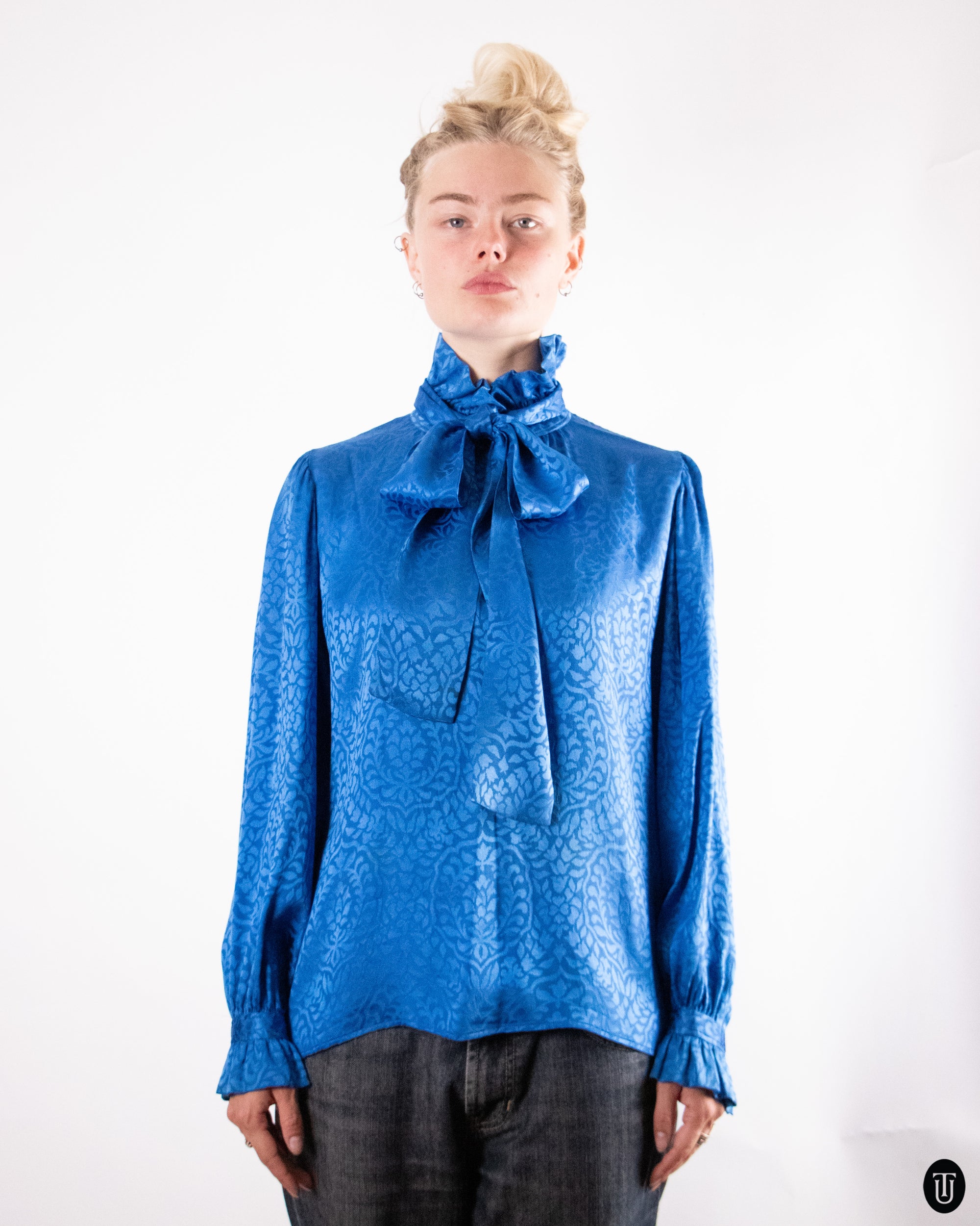 1980's Yves Saint Laurent Pussy Bow Blouse M