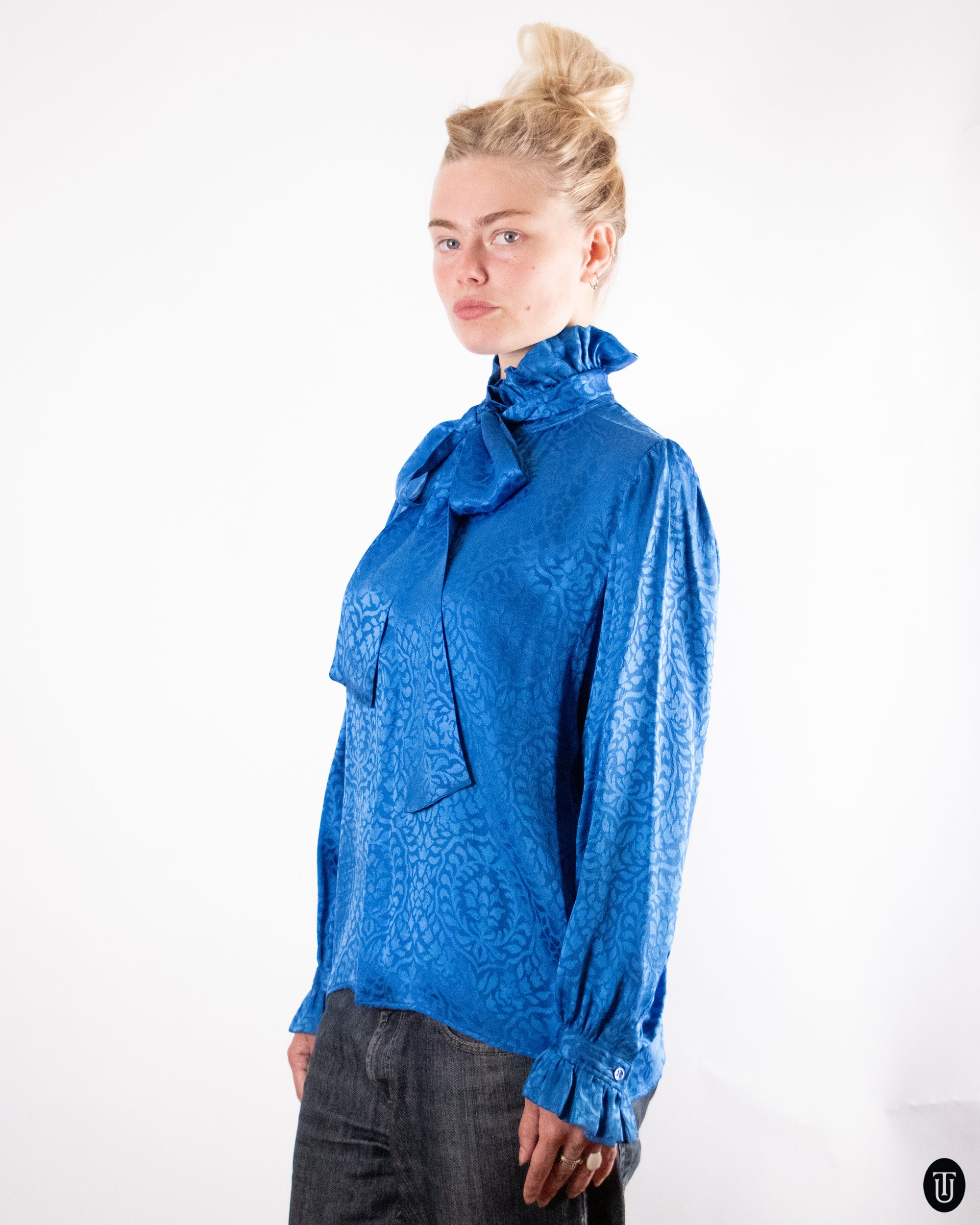 1980's Yves Saint Laurent Pussy Bow Blouse M