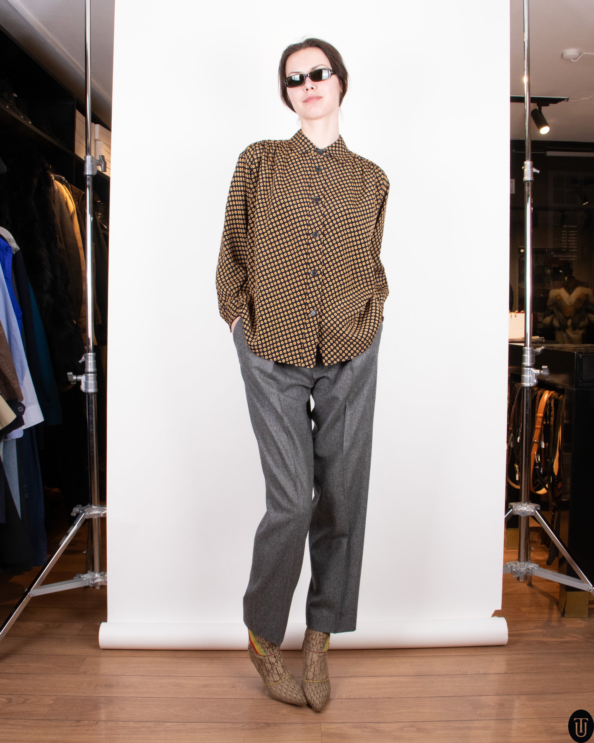 80s Yves Saint Laurent Patterned Blouse S